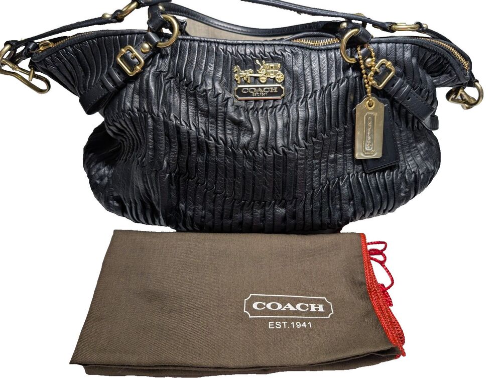 Coach Madison Gathered Leather Sophia Satchel Black G1082 Handbag